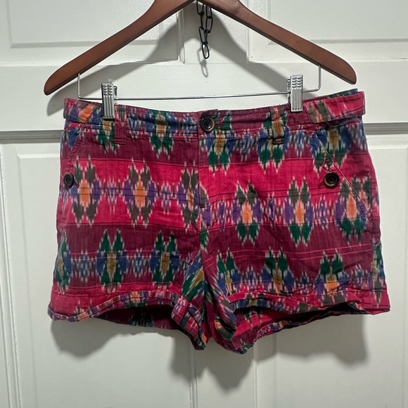 Anthropologie HEI HEI Pink Multi Buttons Cotton Mid Rise Chino Shorts 10 - Picture 2 of 5